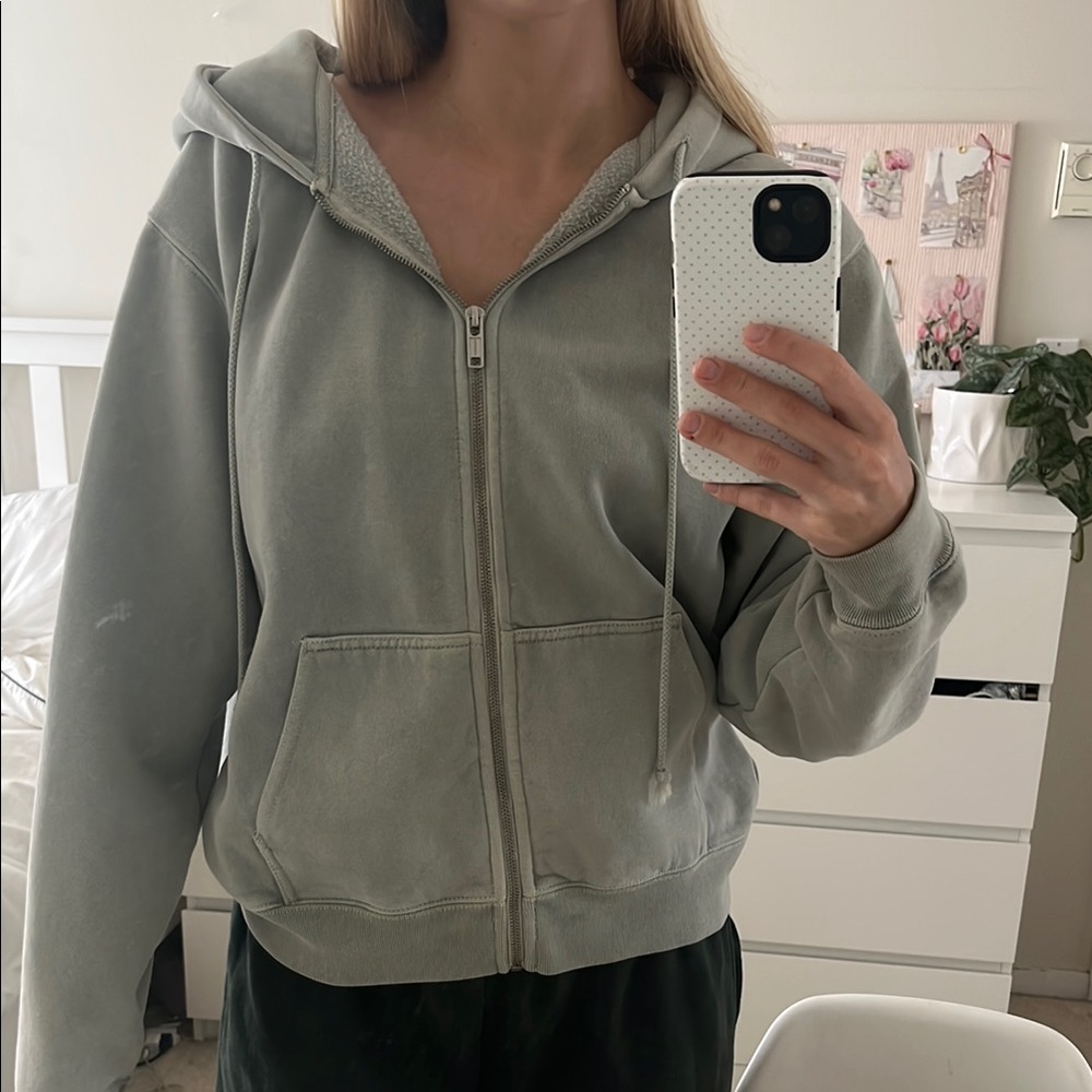 Brandy Melville Green Zip-Up Hoodie (Never Worn)